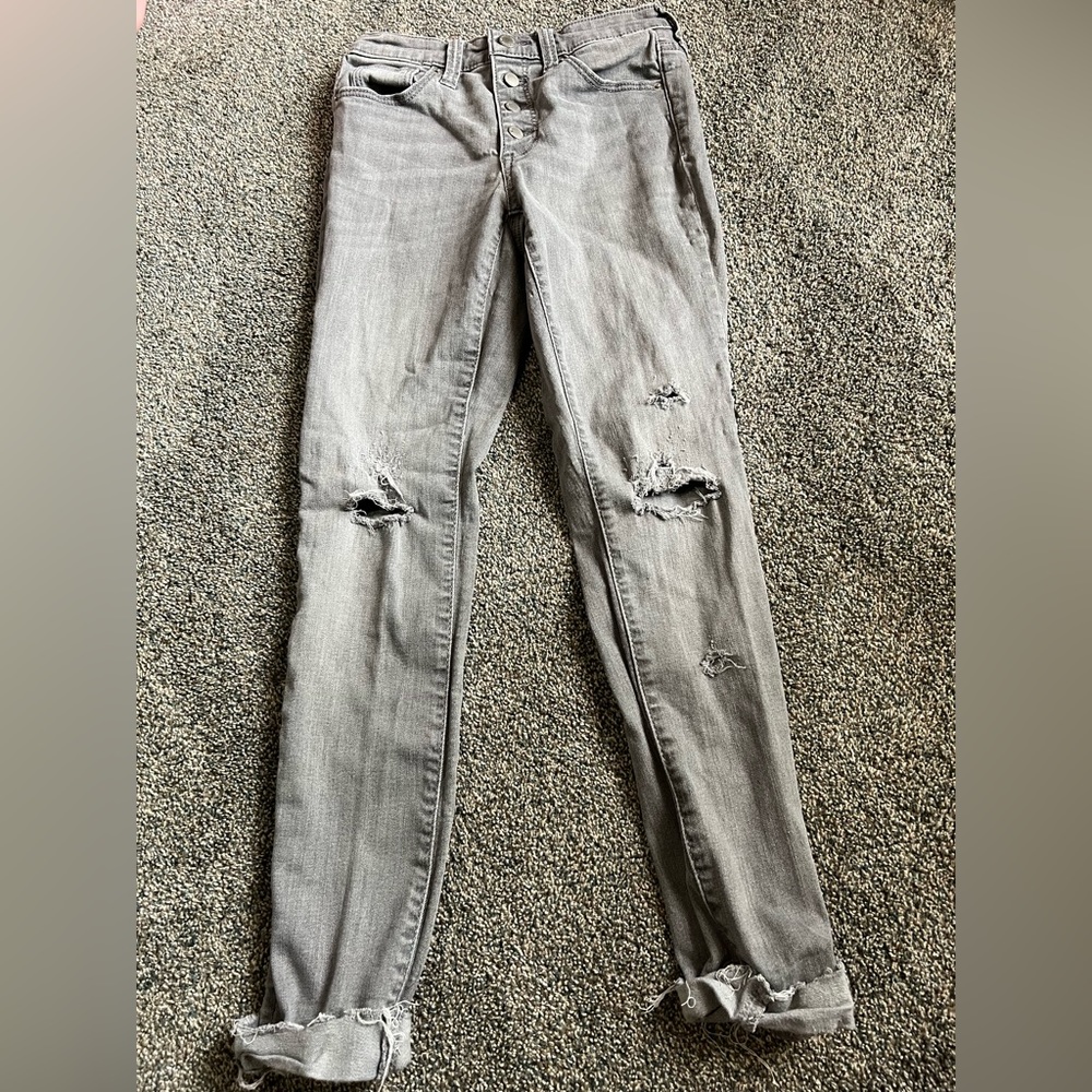 High rise grey Ripped Jeans